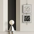 Abstract Paintings Framed on Interior Wall With White Globe Decorative Lamp 3d model