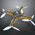 Professional Multi Rotor Drone With Yellow Black Frame White Propellers And Mechanical Components 3d model