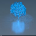 Scenic Blue Wireframe Tree Landscape with Line Structure and Reflection on Dark Background