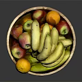 Fresh Assorted Fruits in Wooden Bowl Including Bananas Apples and Oranges