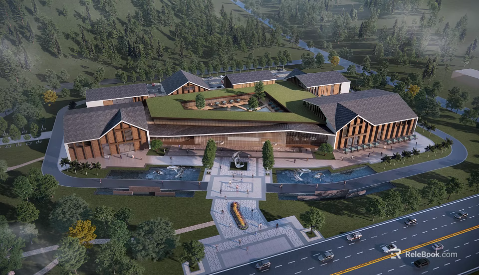 Traditional Modern Homestay Building Complex With Courtyard Greenery And Natural Surroundings 3d model 