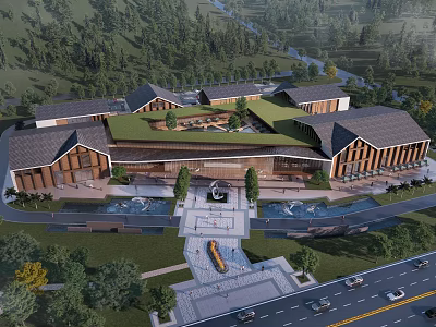 Traditional Modern Homestay Building Complex With Courtyard Greenery And Natural Surroundings 3d model