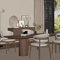Dining Room Interior Design With Wooden Table Beige Chairs Floor Lamp And Plants