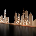Suzhou Nanjing City Skyline Sculptures With Landmark Architectural Silhouettes And Illuminated Base