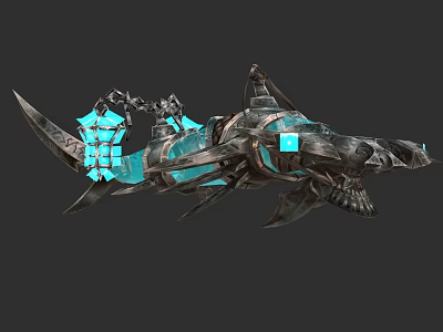 Detailed Mechanical Shark With Metal Skeleton And Blue Glowing Components 3d model