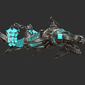 Detailed Mechanical Shark With Metal Skeleton And Blue Glowing Components