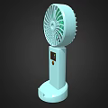 Portable Desktop Electric Fan with White Base Green White Blades Digital Display and Control Button
