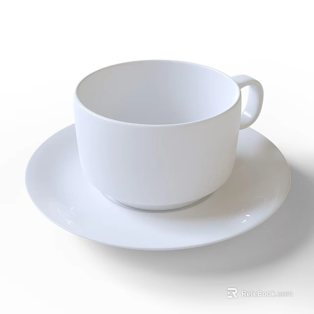 White Ceramic Cup With Matching Saucer Simple Design Tableware For Daily Use 3d model 