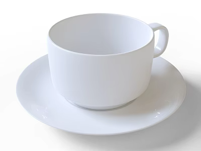 White Ceramic Cup With Matching Saucer Simple Design Tableware For Daily Use 3d model