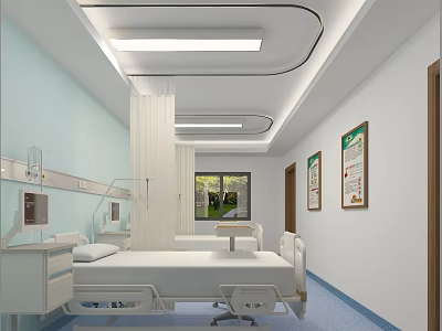 Modern Hospital Ward Interior With Patient Bed Medical Equipment And Posters 3d model