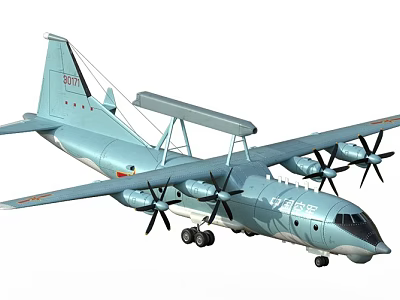 Light Blue Passenger Plane With Four Propellers And Wing Structure Design 3d model
