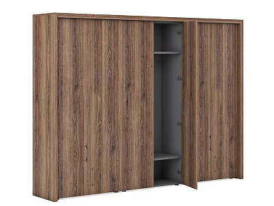 Modern Wooden Wardrobe With Sliding Doors And Open Internal Shelves Design 3d model