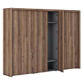 Modern Wooden Wardrobe With Sliding Doors And Open Internal Shelves Design