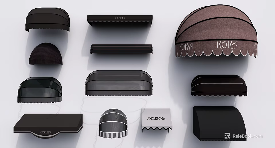 Decorative Garden Ornaments Featuring Various Dark Awnings With Different Shapes And Designs 3d model 