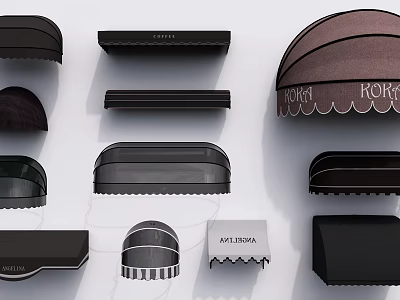 Decorative Garden Ornaments Featuring Various Dark Awnings With Different Shapes And Designs 3d model