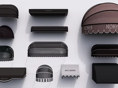 Decorative Garden Ornaments Featuring Various Dark Awnings With Different Shapes And Designs 3d model