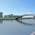 Modern Arched Bridge Spanning River With Urban Skyline And Water Reflection 3d model