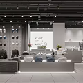 Modern Clothing Store Interior With Display Tables Stacked Apparel Checkout Counter And Plant Decor