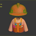 Orange Safety Helmet And Orange Overalls With Green Pattern Tool Pockets Work Clothing