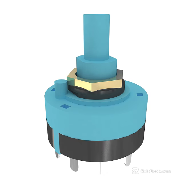 Blue Rotary Switch Device With Black Base And Golden Metal Components 3d model 