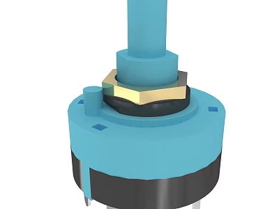 Blue Rotary Switch Device With Black Base And Golden Metal Components 3d model