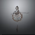 Children's Pink And Silver Wire Ballerina Sculpture In Elegant Pose With Tutu On Dark Background