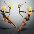 Blonde Haired Elven Female Characters With Bows In Dynamic Archer Poses