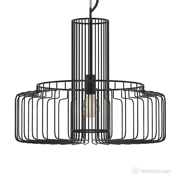 Modern Black Metal Wire Frame Chandelier With Layered Geometric Design 3d model 
