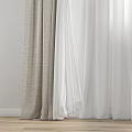 Light Brown Linen And White Sheer Curtains For Home Window Interior 3d model
