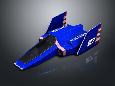 Blue North Star 07 Spacecraft Model With Red White Striped Wings And Sleek Design 3d model