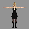 Blonde Haired Game Movie Character in Black Halter Dress with Arms Outstretched and Black Boots