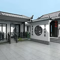 Traditional Chinese Ancient Architecture Design With Classic Roof Overhanging Eaves And Red Lanterns
