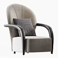Modern Single Sofa With Grey Upholstery Black Armrests And Black White Checkered Pillow