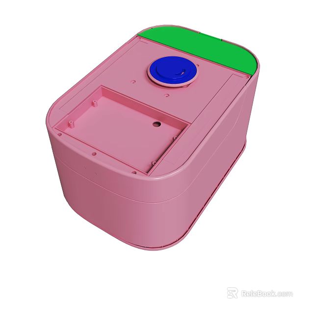 Compact Pink Device Featuring Green Top And Blue Button Design Elements 3d model