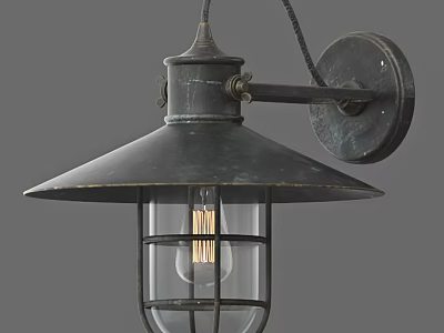 Vintage Industrial Black Metal Wall Light With Glass Shade And Exposed Bulb Design 3d model