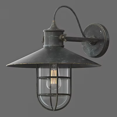Vintage Industrial Black Metal Wall Light With Glass Shade And Exposed Bulb Design 3d model