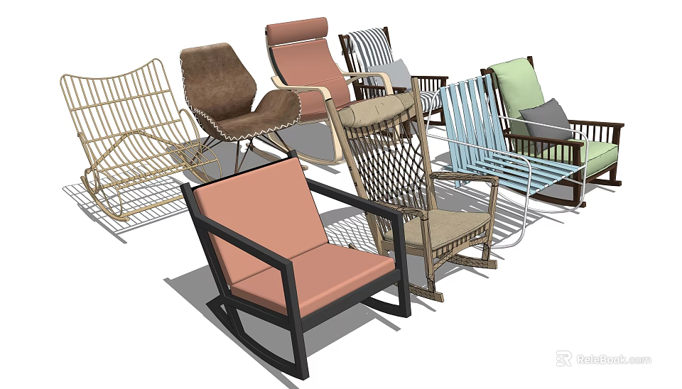 Modern Leisure Chairs With Various Designs Wicker Frames And Comfortable Seats 3d model