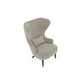 Beige Upholstered Single Sofa With High Back Pillow And Black Legs Design