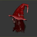 Game Movie Character With Red Pointed Wizard Hat Long Red Hair And Green Eyes