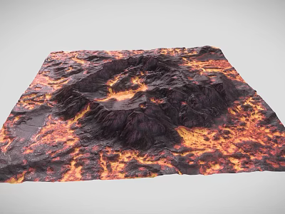 Fiery Volcano Landscape With Bright Red Glowing Lava Flows And Rugged Terrain 3d model
