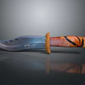 Handcrafted Tactical Knife With Silver Metal Blade And Orange Black Tiger Stripe Handle