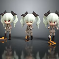 Game Movie Cartoon Character With White Twin Tails Red Eyes Military Uniform Three Different Poses