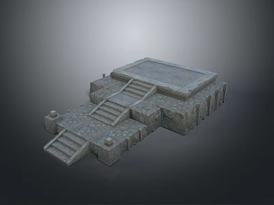 Ancient Stone Platform Structure With Steps And Block Design 3d model