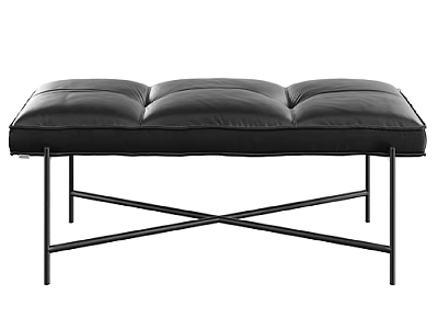 Black Leather Ottoman Bench with Modern Metal Crossed Legs and Comfortable Padded Seat 3d model