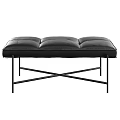 Black Leather Ottoman Bench with Modern Metal Crossed Legs and Comfortable Padded Seat
