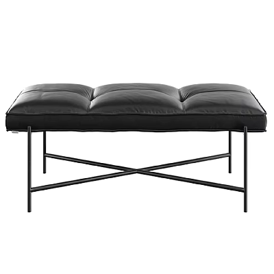 Black Leather Ottoman Bench with Modern Metal Crossed Legs and Comfortable Padded Seat 3d model