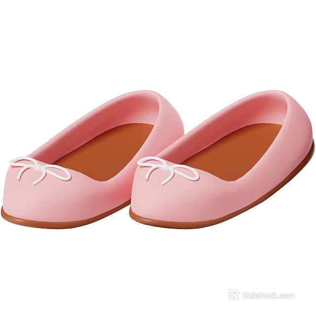 Casual Pink Flat Shoes with White Bow and Brown Sole Design 3d model 