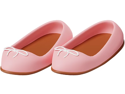 Casual Pink Flat Shoes with White Bow and Brown Sole Design 3d model