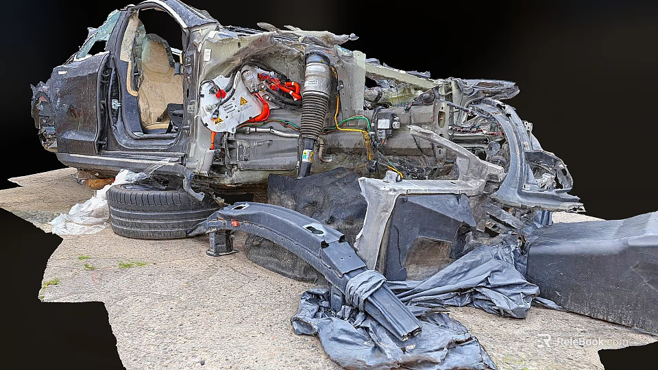 Helicopter Wreckage Showing Damaged Body Scattered Parts And Exposed Components 3d model 