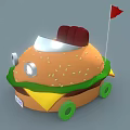 Fun Hamburger Shaped Car With Sesame Bun Lettuce Cheese Green Wheels And Red Flag